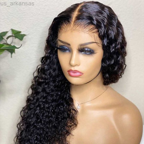 Perucas Sintéticas 13X4 Indiano Encaracolado Profundo Lace Front Perucas de Cabelo Humano Para Mulheres Onda Profunda 4x4 Fechamento Peruca Sem Cola Transparente Lace Frontal Perucas W0306