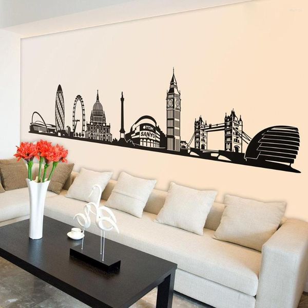 Adesivos de parede grande horizonte de Londres na sala de estar da sala de decalques da cidade de Londres sofá urbano skrimes adesivos decoração de casa