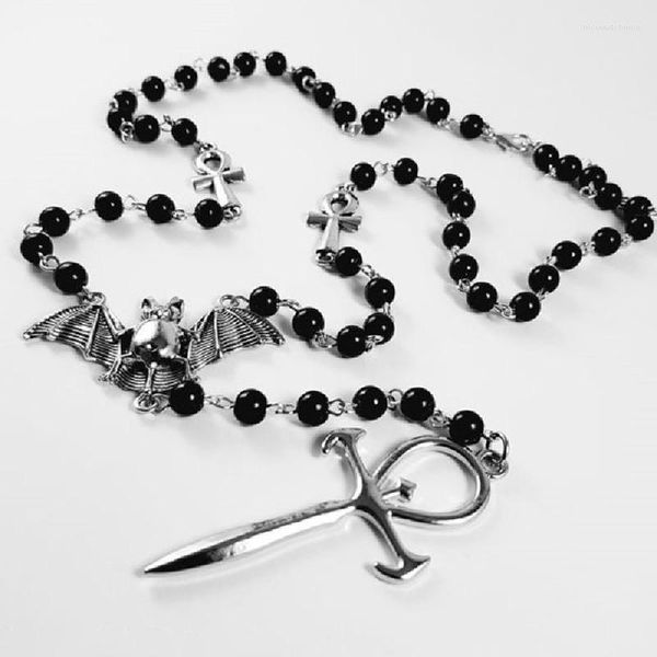 Anhänger Halsketten Vampir Rosenkranz Halskette Okkult Vamp Gothic Kleidung Perlen Zubehör Fledermaus Vampir Perlen Ägyptischer Tradgoth Schmuck Geschenk