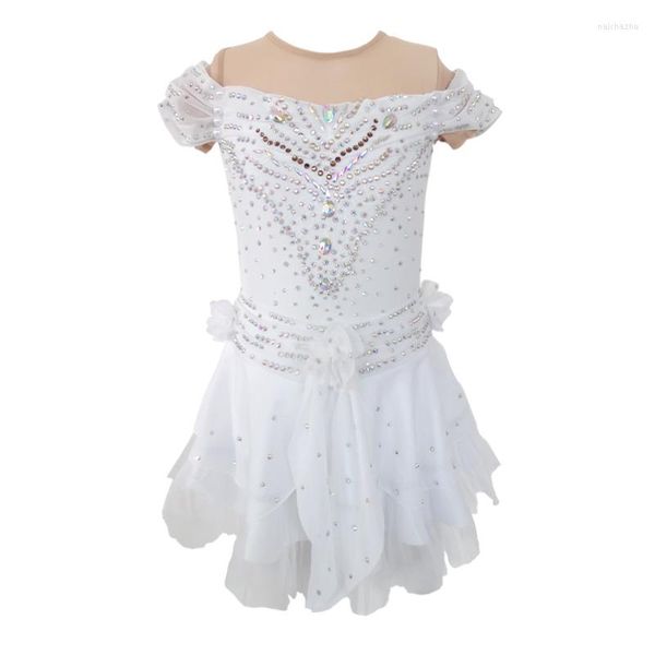 Сцена Wear Wear Skating Dress Girls White Mesh High Elasticity конкурс ручной работы ручной работы с драгоценными камнями ручной работы