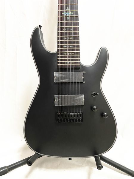 Guitarra elétrica fosca preta personalizada de 8 cordas com ponte fixa fechada