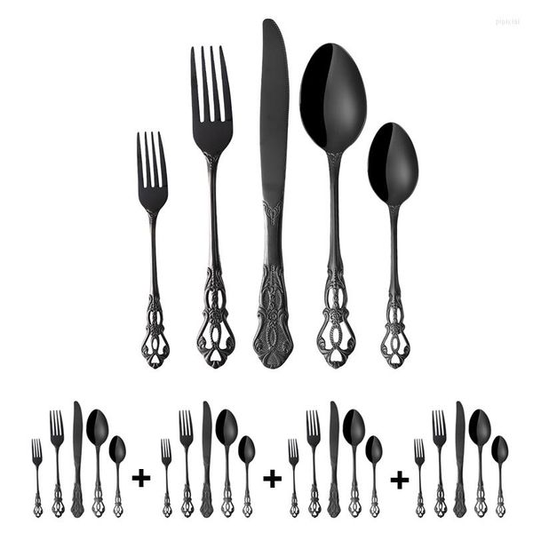 Set di stoviglie Tipo Royal 20pcs di stoviglie di alta qualità Set di posate in acciaio inossidabile posate di posate nera Fork Knife Stioteware