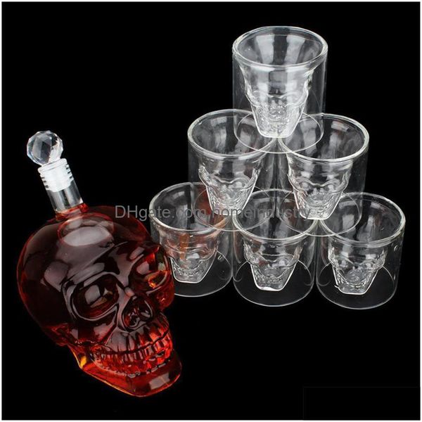 Copos de vinho 1 conjunto de copo Skl Head Copo Vodka Whisky Tea Drinking Bottle Decanter com 6 221110 Drop Deliver