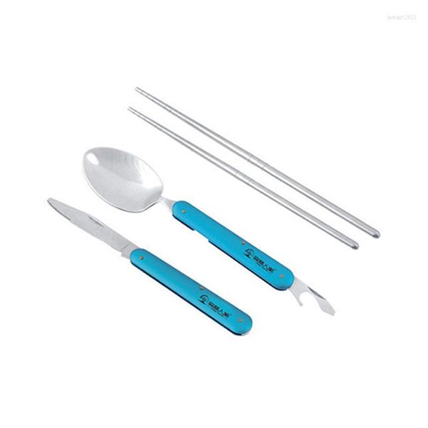 Geschirr Sets 3 stücke Outdoor Picknick Geschirr Tragbare Camping Besteck Set Edelstahl Messer Dinnerspoons Falten