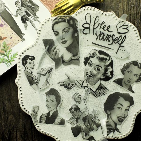 Hediye sargısı 34pcs vintage eski kişi resim tn kağıt çıkartma set scrapbooking abur cubur için kalıp kesim kartı yapım çıkartma etiketi