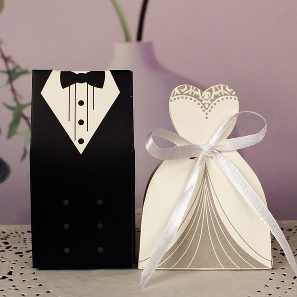 Confezioni regalo 100 pezzi Astucci per regali da sposa Borse Abito da sposo Abito da smoking Carta Mariage Boda Decorazione Bomboniere Nastro Bomboniera Scatole per caramelle 230306