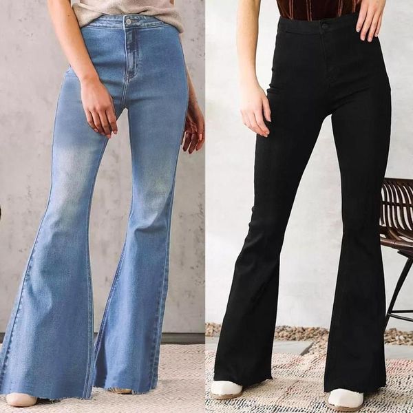 Jeans da donna Pantaloni da donna casual blu scuro a vita alta in denim svasato Pantaloni alti 18 per donne skinny