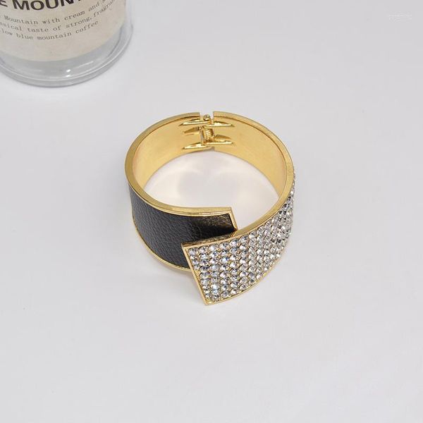 Bangle Gsold Moda Crystal Rhinestone Chunky Bulbões de manguito largo para mulheres Luxo Bracelets de couro aberto de luxo jóias metálicas