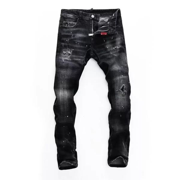 Schwarze Jeans New Street Herren Jeans DSQ Loch Hellblau Dunkelgrau Italien Marke Mann Lange Hosen Hosen Streetwear Denim Skinny Slim Straight Biker Jean D2 28-40 Größe