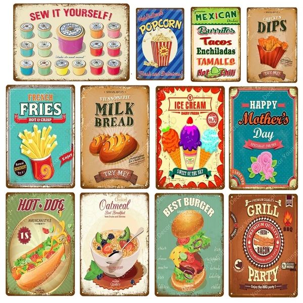 Vintage BBQ Grill Party Blechschild Hot Dog Best Burger Metallschilder Pommes Frites Popcorn Metallplakat Bar Kaffeehaus Café Zuhause personalisiertes Dekor Größe 30 x 20 cm w02