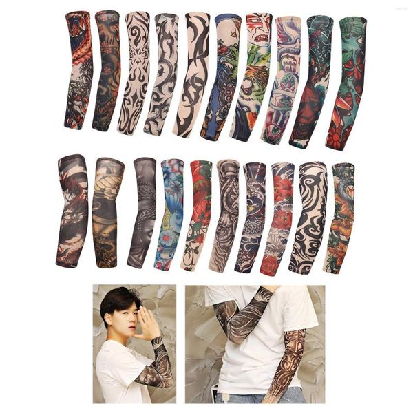 Joelheiras 1pc Mangas de ciclismo ao ar livre 3D Tattoo tatuagem Impressão de braço de braço UV Proteção MTB Bike Bicycle Arm Ridding