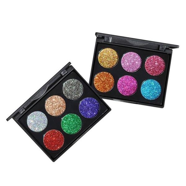 Sombra dos olhos Novo Handaiyan Brand Makeup 6 Cores Paleta de sombra de brilho de brilho glitter à prova d'água