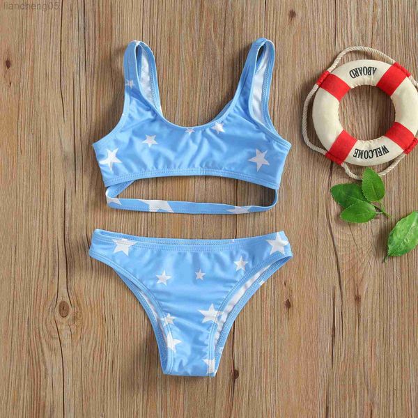 Pieces 2021 Kidswear de duas peças Bikinis estampa de estampa de estampa de espaghetti maiôs de maiôs de maiôs de maiô para crianças meninas de praia w0310