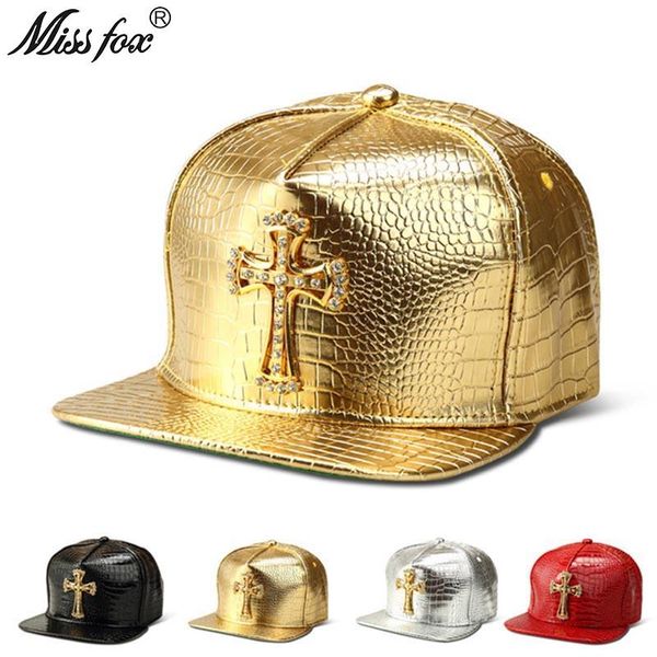 Шариковые шапки Missfox хип -хоп женщины мужчина шляпа золото крест Cz камень