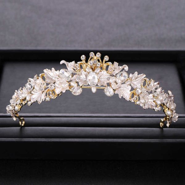 Tiaras Trendy Strass Perle Kristall Krone Tiara Stirnband Blume Braut Haarschmuck Gold Krone Braut Hochzeit Krone Haarschmuck R230306