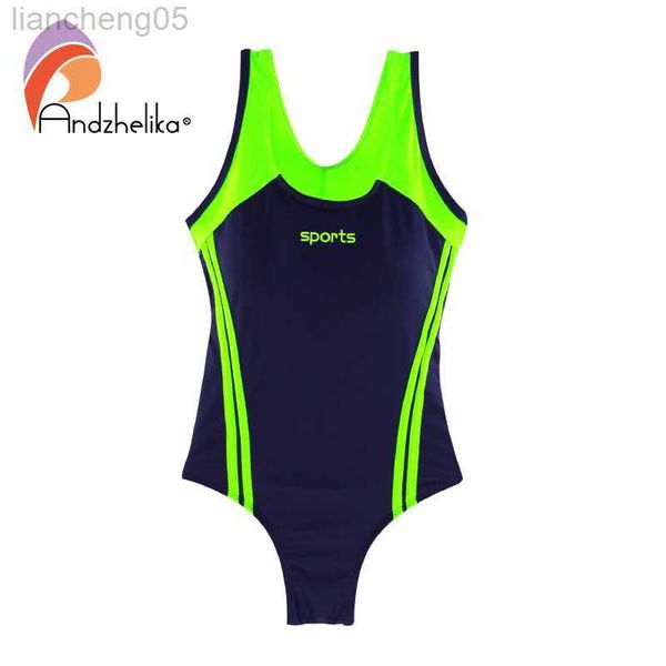 Costume intero Andzhelika Colorblock Costume intero Costumi da bagno per ragazze Lettera Tuta sportiva 2022 Nuovo costume da bagno per bambini Monokini da spiaggia per bambini W0310