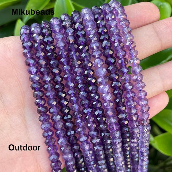 Colares de miçangas Aa natural Aa 4*5,8 mm RONDELLE FACETADO DE AMETHYSTELHO RONDELAS PARA JOIXAS CONVERSAS DIY BRACELETS Colar Mikubeads 230306