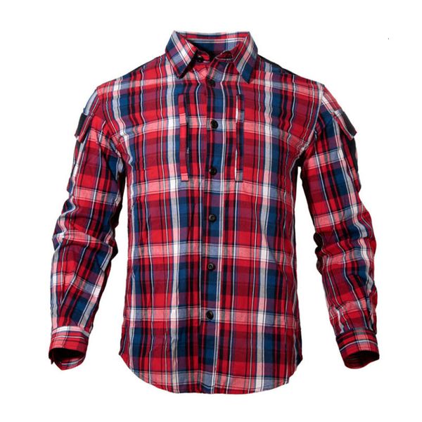 Camisas casuais masculinas Men manga longa Camisa xadrez de algodão respirável Camisa xadrez xadrez tático Mulheres para caminhadas ao ar livre camisa militar 230303