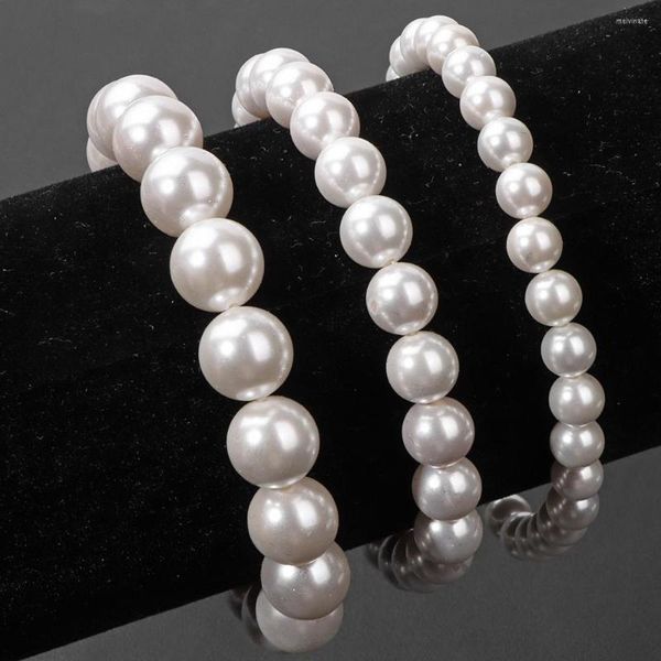 Strand Fashion Shell Pearl Armband Elastizität Frauenarmbänder weiße Perlen Bangies Nachahmung Hochzeit