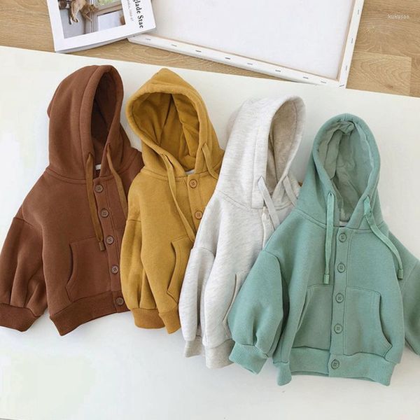 Jackets Roupas infantis Primavera e outono meninos Cardigan Cardigan Sweater Fleece Hooded Children infantil