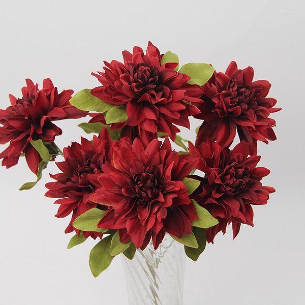 Flores decorativas Simulação clássica Dahlia Daisy Decoração em casa Acessórios de vestido de noiva