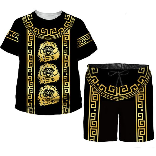 Fatos masculinos verão camisa barroca / shorts / terno unisex oversized tshirt preto tracksuit conjunto moda crianças roupas casuais roupas masculinas 230306