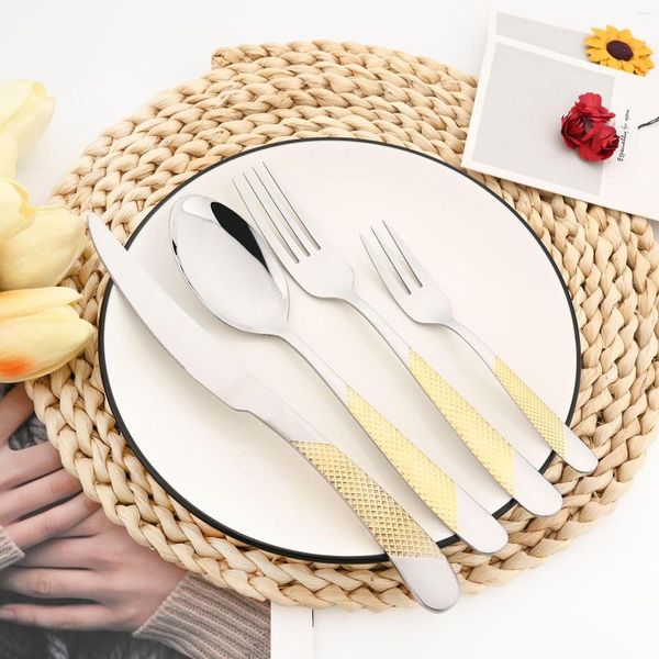 Conjuntos de utensílios de jantar drmfiy 4pcs conjunto de utensílios de mesa de aço inoxidável garfo colher de talheres de talheres coloridos coloridos elegantes talheres pretos