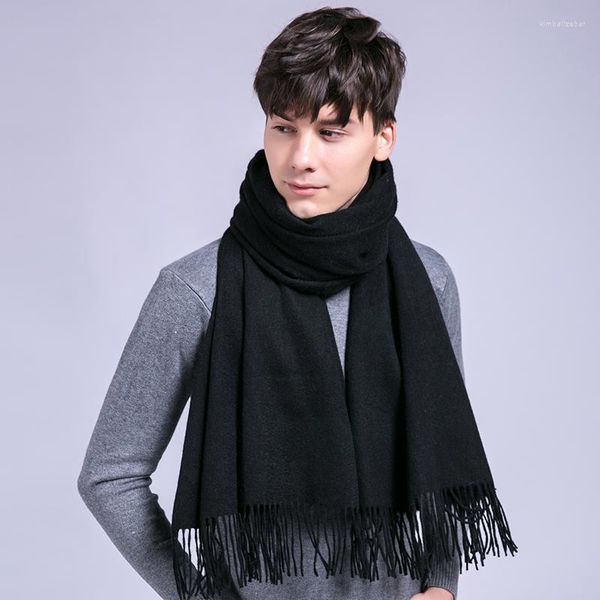 Lenços de lã de lã para homens inverno tástels quentes echarpe pescoço de pescoço masculino moda cashmere lenfs Bufandas preto hombre