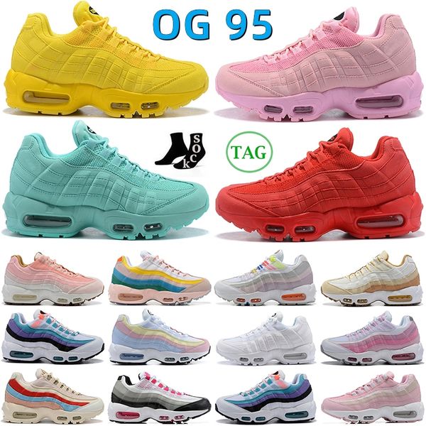 2023 OG 95 Tasarımcı Koşu Ayakkabıları Üçlü Pembe Beyaz Gradyan 95S Kırmızı Sonraki Doğa Yükseliş Birliği Hayalet Pastel Sarı Wmns Cork Süet Aqua Cork Pembe Kadınlar Spor Spor ayakkabıları T5