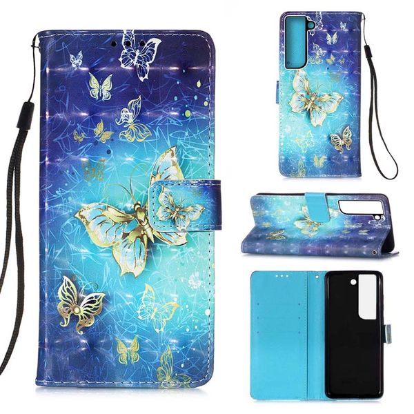 3D Bling Wallet Ledertaschen für Samsung S23 PLUS A54 A14 A23 A73 A13 5G Cartoon Eule Schädel Traum Blume Einhorn ID Slot Flip Cover