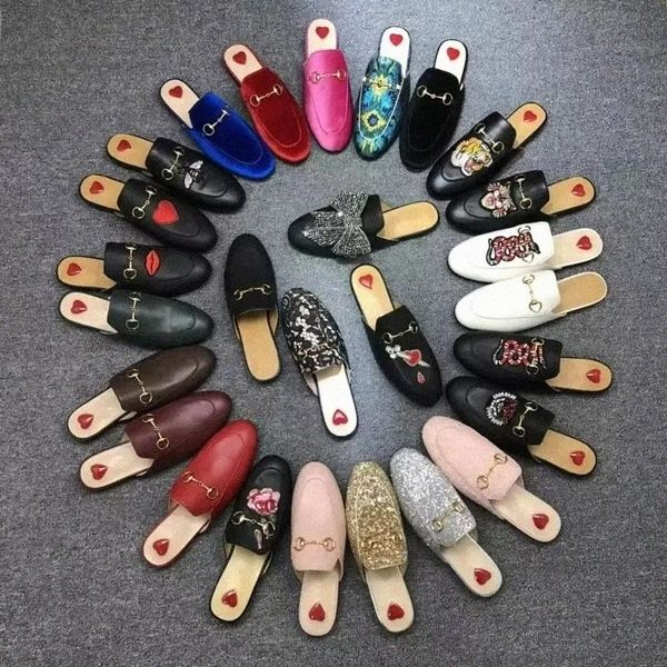 Designer-Frauen-halbe Hausschuhe-Mules-Slipper-Damen-Sandalen-Loafer-echtes Leder-Sandale-Halb-Drag-Princetown-Schuhe für Männer-Frau-Slides-Slider I07J #