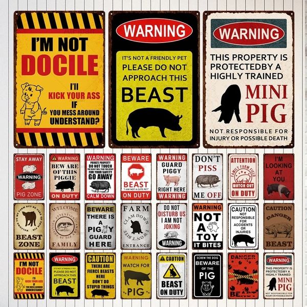 Vintage Warning Metall Zinnschild Warnung WARNUNG VORSICHT TLEISE WARNUNG DESTREKTIVE FÜR ZOO PIGGY Farm House Wall Home Dekoration Custom Schilder Outdoor Metall Größe 30x20cm W01