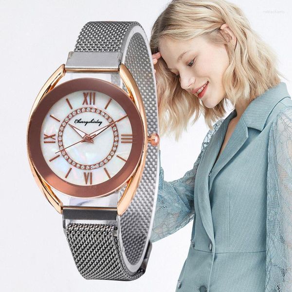 Orologi da polso strass quarzo retrò orologio da donna gioielli di moda orologio da polso femminile forma viola magnete cinturino con fibbia orologio Relogio Feminino