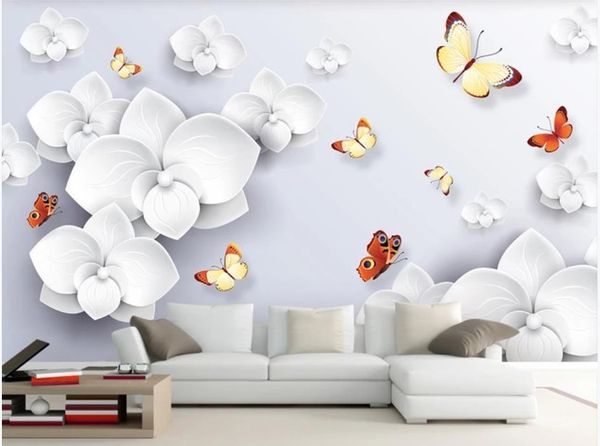 Papel de parede de parede PO personalizado para paredes 3 D Butterfly Flower 3D Sala de estar TV Sofá Background Pintura Decoração de papel de parede