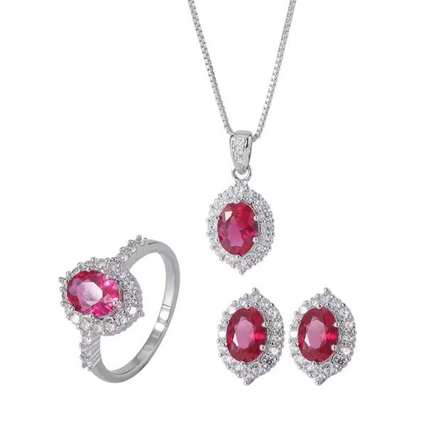 Влюбленные Royal Ruby Diamond Dewelry Set 925 Серебряные серебряные серебряные серьги для женщин для женщин свадебные украшения