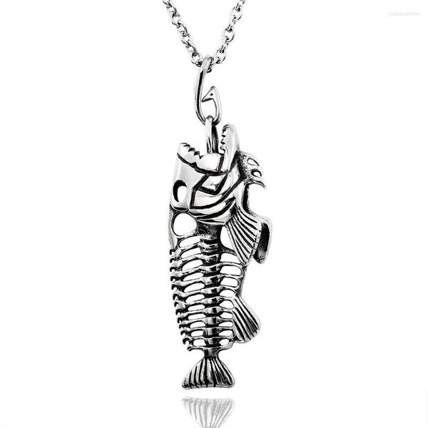Anhänger Halsketten 316L Edelstahl 3D Desging Fisch Knochen Halskette Für Geschenk Männer Schmuck Exqusite