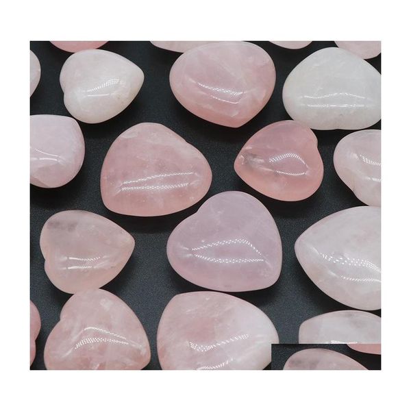 Pedra 25mm 30mm Rose Quartz Love Heart Cura natural Acessório de cristal rosa Hand Pedra Gemstone Reiki Home Decoration Wholesale DR DHYB7