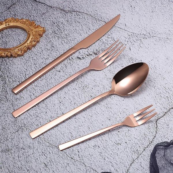 Set di stoviglie Set di posate in acciaio inossidabile 4 pezzi Stoviglie da cucina in oro rosa Cucchiaio Forchetta Coltello Posate da tavola