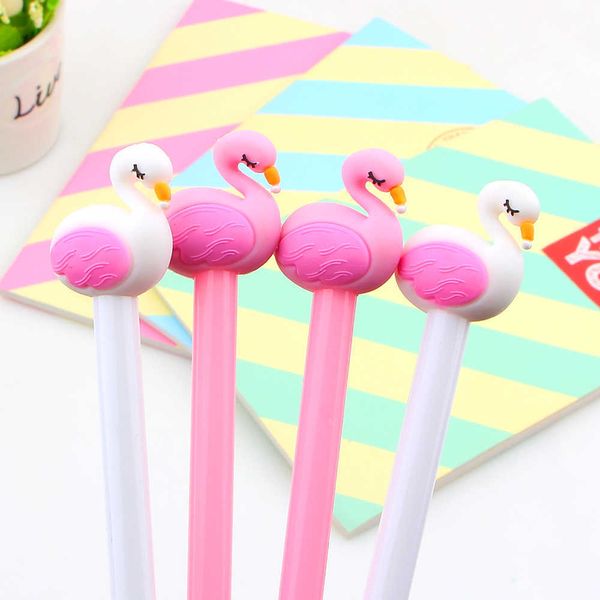 Penne gel 4 Pcslot Kawaii Cute Pink Flamingo Swan Gel Pen Signature Pen Escolar Papelaria Forniture per ufficio scuola Regalo promozionale J230306