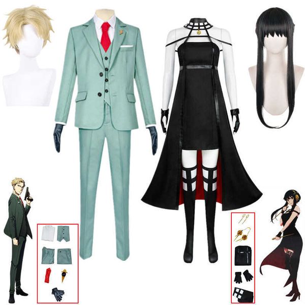 Costumes anime Anime espião x Cosplay da família vêm casal assassino casal crepúsculo terno verde loid forger yor forger vestido preto roupas de festa de halloween z0301