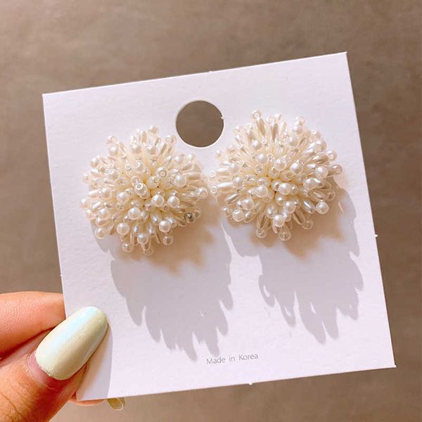 Fascino 2020 coreano nuovi fuochi d'artificio fatti a mano alla moda fiore piccola perla grandi orecchini per le donne moda bijoux elegante pendientes G230307