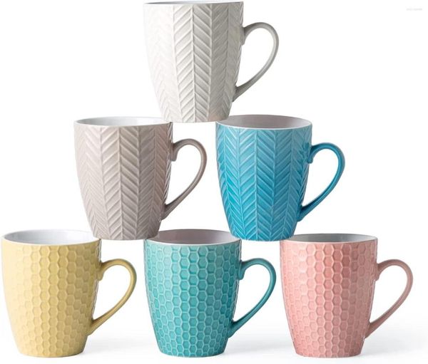 Tazze Piattini Tazze da caffè colorate Set Set in ceramica con motivi multi rilievo per qualsiasi regalo da cucina Donna Uomo Mamma Papà