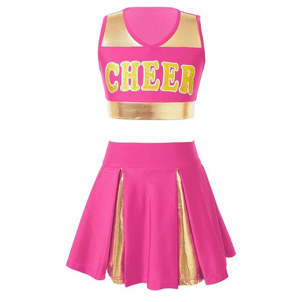 Kleidungssets für Kinder, Mädchen, Schulmädchen, charmanter Cheerleader-Tanz für Halloween, Cosplay-Kostüm, bauchfreies Top mit Mini-Faltenrock, Outfits 230307