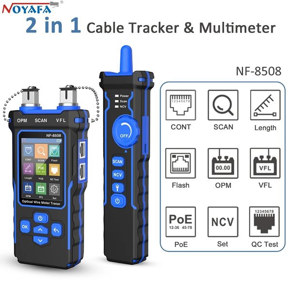 Medidores de energia NF-8508 Testador de cabo de rede LAN Medidor de potência óptica Testador LCD Visor Medida Comprimento do wiremap Testador Rastreador de cabo