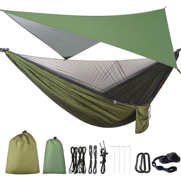 Hängematten, Camping-Hängematte, Moskitonetz und Hängematten-Baldachin, tragbare Nylon-Hängematte, Regenfliege, Baumgurte für Wandern, Camping, Überleben, Reisen, 230307