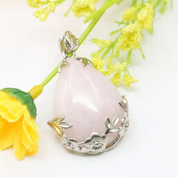 Подвесные ожерелья для воды капля цветы розовый кристалл 26x36 мм натуральные камни бусины Женщины девочка аксессуары модные ювелирные украшения