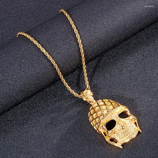 Colares de pingentes colar de crânio oco para mulheres meninas homens homens aço inoxidável Hip Hop Fashion Punk Gold Color Jewelry