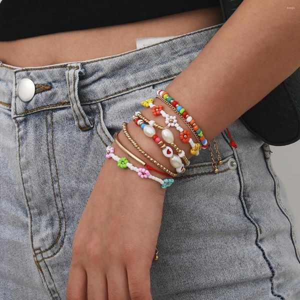 Bracelets de charme Moda Boho Minchações Cara Carker Pearl Love Love Flower Bohemian Bangles Jewelry for Girls