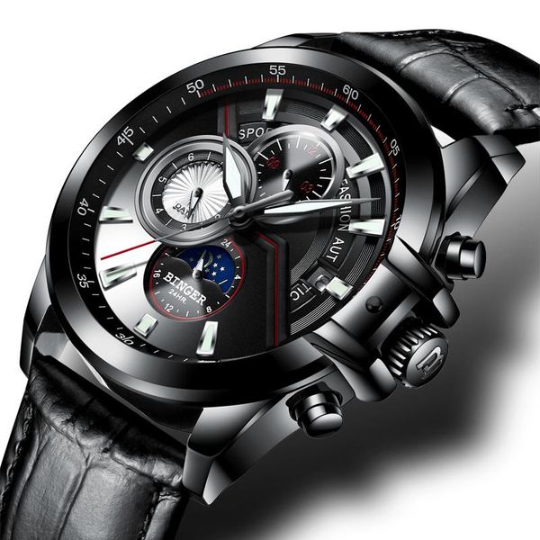 Armbanduhren Schweiz BINGER Uhr Männer Uhren Saphir Leucht Männlich Wasserdicht Mechanisch B1189-3