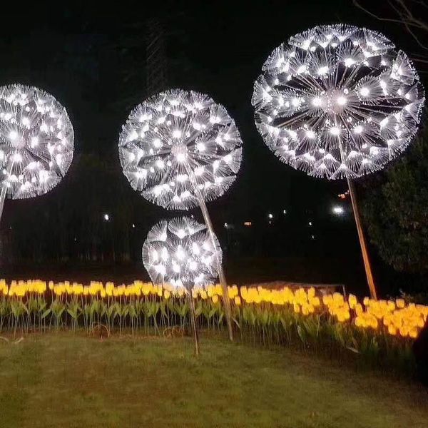 Lâmpadas de gramado 80cm LED Dandelion fibra óptica colorida Luzes de fadas coloridas Party Wedding Garden Stree Villa Decor Lamp IP66 à prova d'água ao ar livre